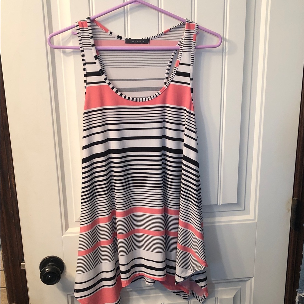 Suzy Shier Coral, Black & White Striped Swing Tank